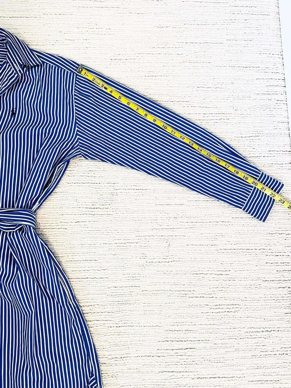 POLO RALPH LAUREN Belted Striped Shirt Dress Sz 12 Blue/White Long Sleeve Button
